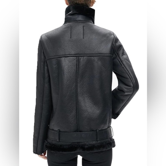 Women's Faux Shearing Moto Jacket Thick Lined Parka Winter Coat Leather Large - Picture 10 of 12